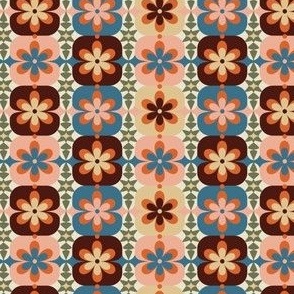 Mini Micro // Groovy Blossoms: Retro 1970s Checkered Flowers - Pink & Brown