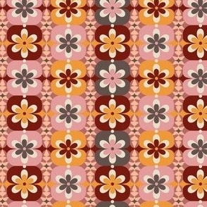 Mini Micro // Groovy Blossoms: Retro 1970s Checkered Flowers - Pink & Gray