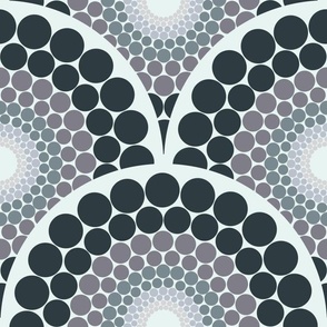 12” Radiant Silver Smoke Dot Mandala Art Deco Scallop - Medium