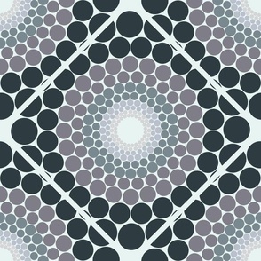 12” Radiant Silver Smoke Dot Mandala Diamond Tile - Medium