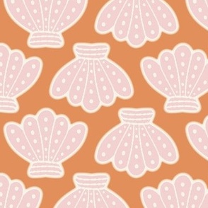 Playful Pink Seashells on Orange