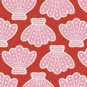 Playful Pink Seashells on Red