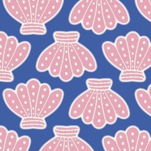 Playful Pink Seashells on Cobalt Blue