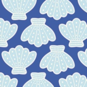 Playful Light Blue Seashells on Cobalt Blue