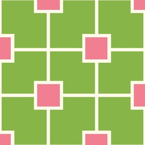 (L) Classic Trellis, Lattice, English Country Garden Lime Green, Pink and Off White