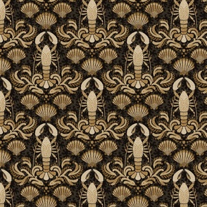 Lobster damask gold and charcoal black - small scale