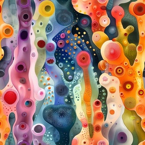 Primordial Soup - Coloful Watercolor Germs Microbes and Microorganisms