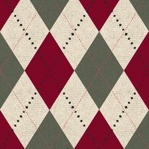 Christmas Argyle (Cranberry red and Rosemary Green)