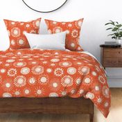 Rustic Boho Sun Block Print - large scale - in Persimmon Red and Ivory