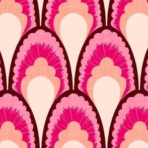 Large Scale // Colorful Fan Print in Bright Pink, Peach, Cream and Brown