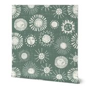 Rustic Boho Sun Block Print - large scale - in Olive Green and Ivory