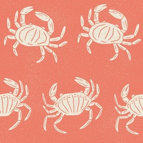 Block Printed  Boho Vintage Crustaecan Crab in Georgia Peach  | Large