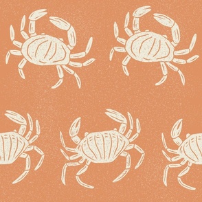 Block Printed  Boho Vintage Crustaecan Crab in Orange Ochre | Large