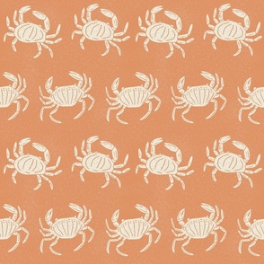 Block Printed  Boho Vintage Crustaecan Crab in Orange Ochre | Medium