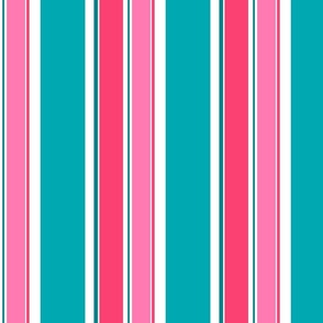 vertical stripes of turquoise and pink on white retro