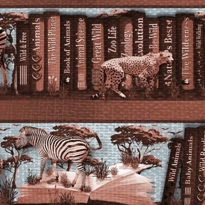 Blue Sky African Desert Safari Wildlife Book Library, Whimsical Vintage Safari Adventure, Kids Fun Safari Story Time Imagination, Animal Adventure Books, Wildlife Reading Enthusiast, Learning with African Animals, Whimsical Jungle Book Playful Cheetah