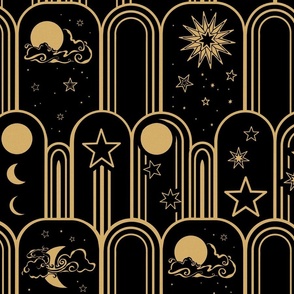 Boho Moons And Stars Black And Gold
