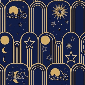 Boho Moons And Stars Blue And Gold