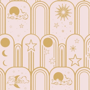 Boho Moons And Stars Pink And Gold