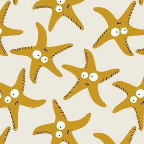 Mustard starfish on ecru beach kids print