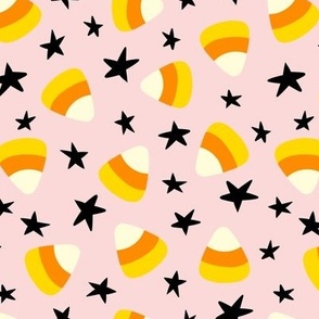 7x8 Candy corn, stars on pink 