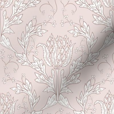 Blush pink vintage floral acanthus. Luxurious upholstery antique glam.