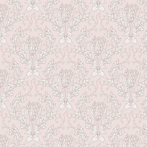 Blush pink vintage floral acanthus. Luxurious upholstery antique glam.