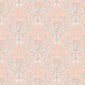 Peach vintage floral acanthus. Luxurious upholstery antique glam.