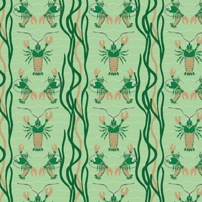 Small - Green Lobsters Dancing Under the Sea on Celadon Green