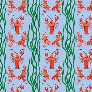 Small - Orange and Red Lobsters Dancing Under the Sea on Pastel Blue