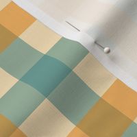 Simple Teal Green, Yellow Orange and Beige Cream Plaid - Small