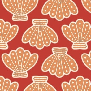 Playful Orange Seashells on Red