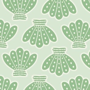 Playful Green Seashells on Light Green