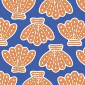 Playful Orange Seashells on Cobalt Blue