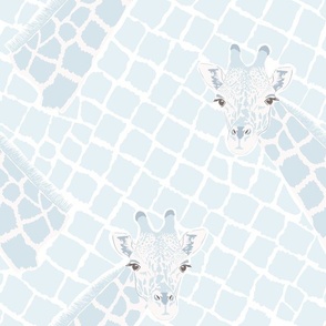 Giraffe heads and animal print of reticulated spots in light blue