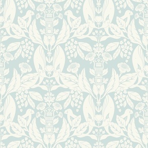 Large Two Tone Coastal Floral Damask with Whale and Lighthouse Damask (Light Blue)(12")