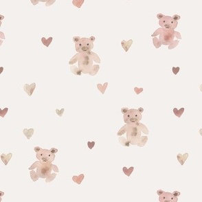 soft neutral beaige baby teddies - watercolor teddy bears with hearts for modern nursery baby kids b208-9