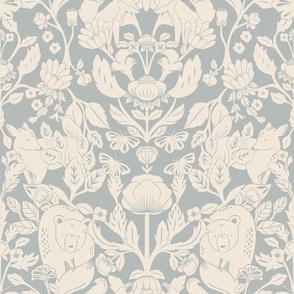Large Two Tone Victorian Woodland Damask (Blue and Beige)(12")