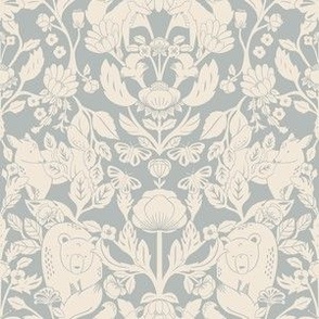 Small Two Tone Victorian Woodland Damask (Blue and Beige)(6")