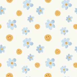 Smiley faces and flowers kids chalk art 4x4 repeat serenity blue-baby blue