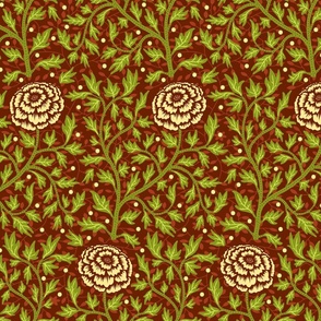 Vintage Florals Terracotta Green 2 