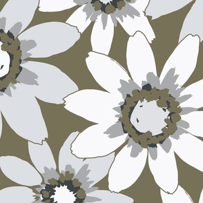 Daisy Days - Large Scale Multi-color Gray-Blue and Green Floral