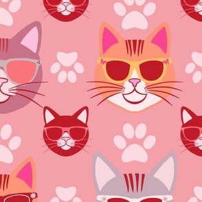 Stylish Kitty Heads - Grey. + Orange + Pink + Red + White ( Large )