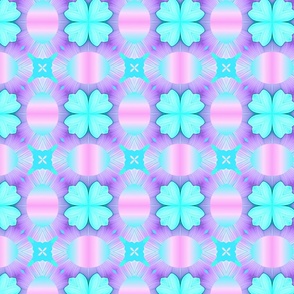 Sky Blue Flowers with Purple, Pink and Blue Gradient Ombre Shapes