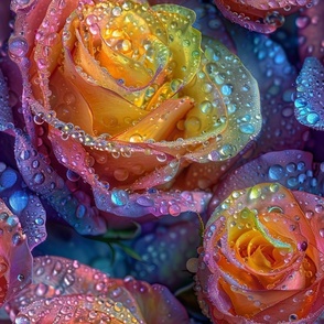 Stunning Rainbow Roses with Dew Drops