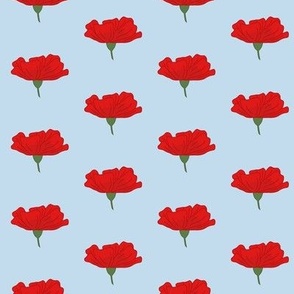 Poppies symmetrical repeat on a sky blue backdrop Small