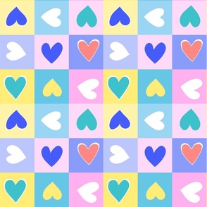 Checker heart-Pink, blue and yellow