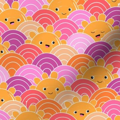 Groovy Kawaii summer sunshine smileys - waves and sun cute kids design bright pink purple orange girls palette