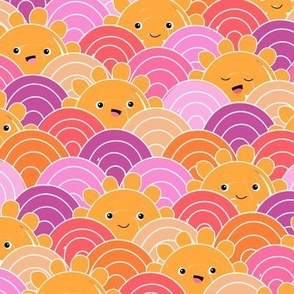 Groovy Kawaii summer sunshine smileys - waves and sun cute kids design bright pink purple orange girls palette