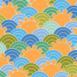 Groovy summer sunshine - waves and sun cute kids design orange blue green 